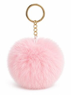 Pink Faux Fur Pom Pom Keychain - Women Accessories